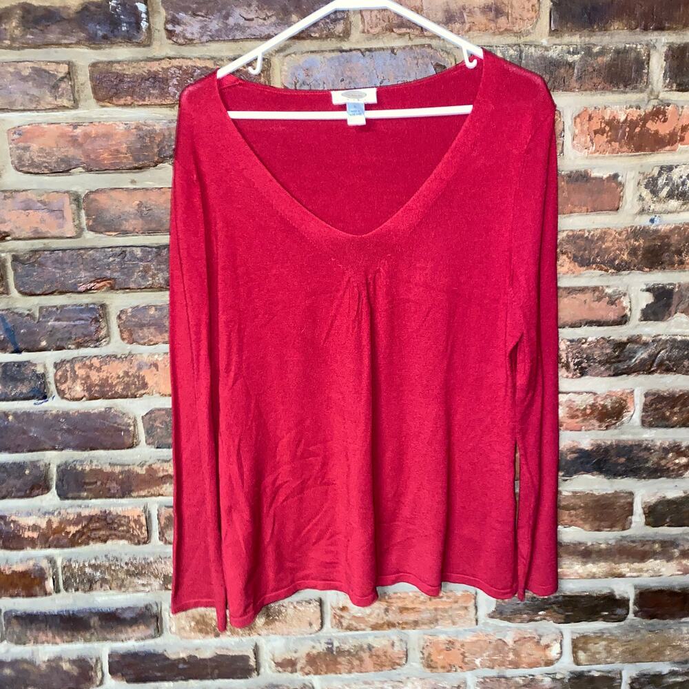 Talbots Red Knit V-Neck Pullover Sweater Women's Size PL Petite Large